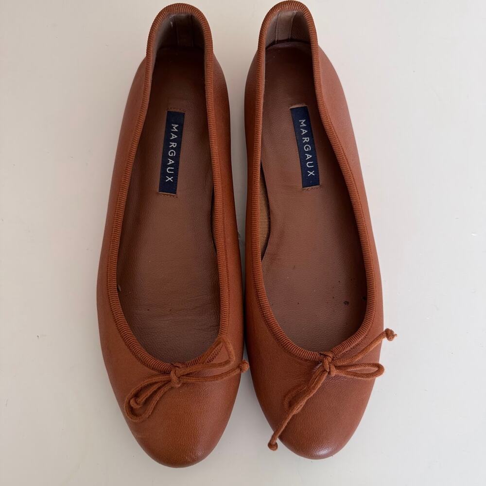 Margaux Tan Leather Flats with Bow
